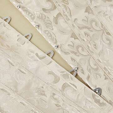 SHYMMUO Women's Lace Sleeved Beige Corset Top Satin Boned Overbust Corset Lingerie Set Medium