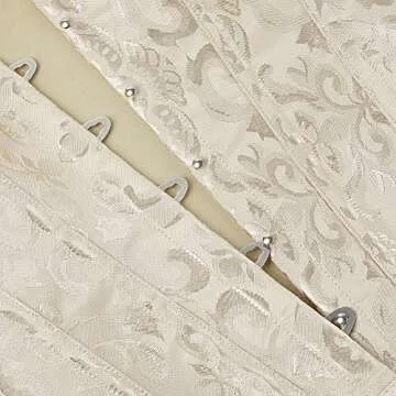 SHYMMUO Women's Lace Sleeved Beige Corset Top Satin Boned Overbust Corset Lingerie Set Medium