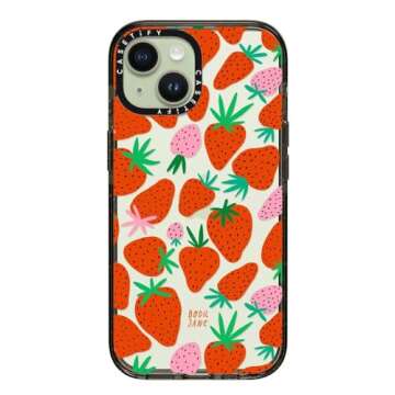 CASETiFY Impact Case for iPhone 15 [4X Military Grade Drop Tested / 8.2ft Drop Protection] - Pattern Prints - Strawberries - Clear Black