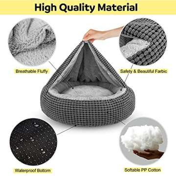 SIWA MARY Small Dog Bed with Attached Blanket, Cozy Donut Cuddler Anti-Anxiety Hooded Pet Beds Calming Cave Bed. Orthopedic Round Puppy Beds for Dogs or Cats Washable, Anti-Slip Bottom, 23inch