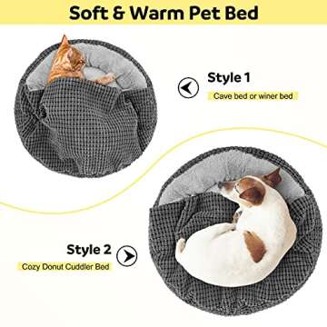 SIWA MARY Small Dog Bed with Attached Blanket, Cozy Donut Cuddler Anti-Anxiety Hooded Pet Beds Calming Cave Bed. Orthopedic Round Puppy Beds for Dogs or Cats Washable, Anti-Slip Bottom, 23inch