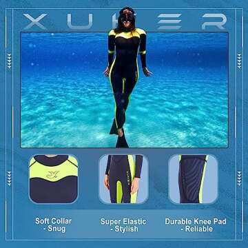XUKER Women Wetsuit 3mm, Neoprene Wet Suits Back Zip in Cold Water Full Body Dive Suit for Diving Snorkeling Surfing Swimming Canoeing, XX-Large