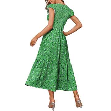 OFEEFAN Womens Easter Dress Spring Dresses 2025 Tiered Dress Midi Dress Green Floral S