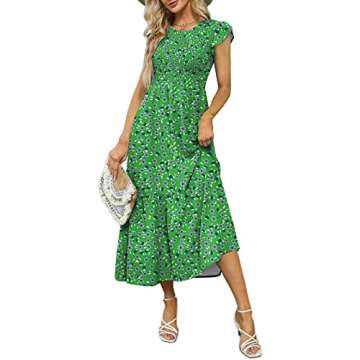 OFEEFAN Womens Easter Dress Spring Dresses 2025 Tiered Dress Midi Dress Green Floral S