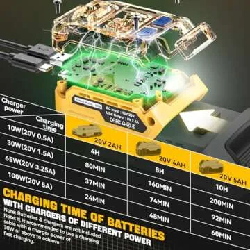Battery Charger for DeWALT 20V Battery: with USB Wall Charging Adapter - 65W Portable Charger Adapter 20v for Battery Charge,Phone,Laptop Computer,Soldering Iron(Bare Tool Only)