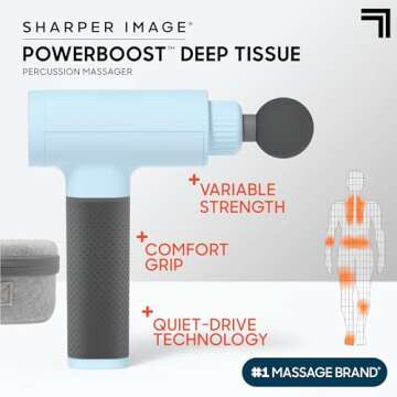 Sharper Image Powerboost Massage Gun 3.0 with 5 Attachments, 6 Speeds, Quiet Motor| Ergonomic Lightw...