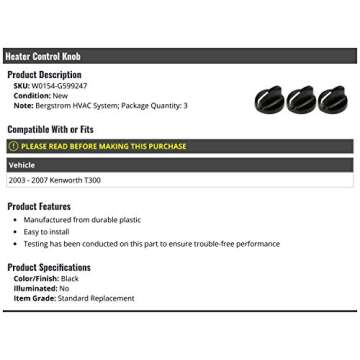 Marketplace Auto Parts Heater Control Knob for Kenworth T300 - Reliable and Durable