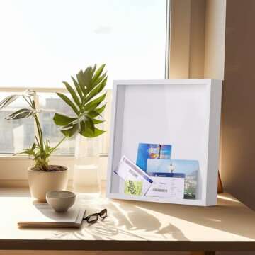 MUXIUNT Travel Adventure Challenge Archive Shadow Box Picture Frame With Slot,8&12In Travel Ticket Card Memory Box For Keepsake Box, Top Loading Shadow Box Display Case Travel decor Gift (White,12x12)