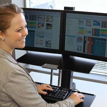 Ergotron – WorkFit-S Dual Monitor Standing Desk Converter, Sit Stand Workstation for Tabletops – with Worksurface, Black