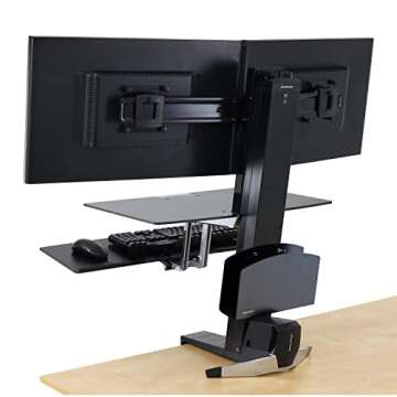 Ergotron – WorkFit-S Dual Monitor Standing Desk Converter, Sit Stand Workstation for Tabletops – with Worksurface, Black