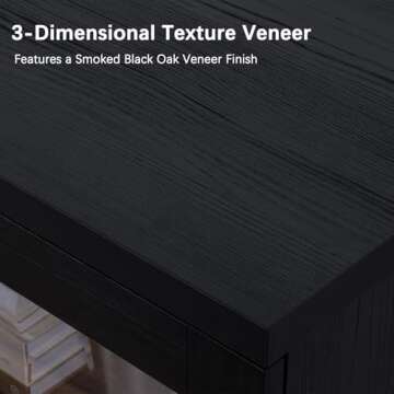 Baztin TV Stand, Entertainment Center with Storage Cabinet for 50/55/60/65 inch TV, Contemporary Modern TV Cabinet Media Console Table with Glass Doors for Living Room Bedroom, Smoked Black Oak