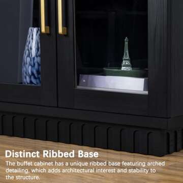 Baztin TV Stand, Entertainment Center with Storage Cabinet for 50/55/60/65 inch TV, Contemporary Modern TV Cabinet Media Console Table with Glass Doors for Living Room Bedroom, Smoked Black Oak