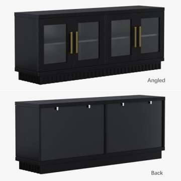 Baztin TV Stand, Entertainment Center with Storage Cabinet for 50/55/60/65 inch TV, Contemporary Modern TV Cabinet Media Console Table with Glass Doors for Living Room Bedroom, Smoked Black Oak