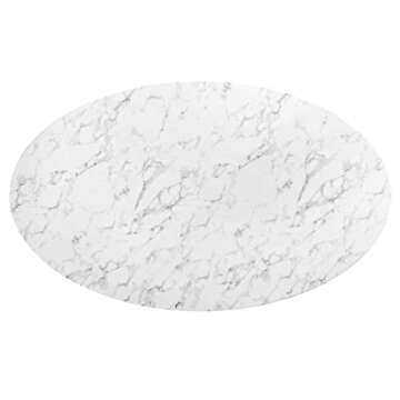 Modway Lippa 78" Oval-Shaped Mid-Century Modern Dining Table with Artificial Marble Top and Gold Base