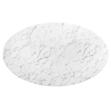 Modway Lippa 78" Oval-Shaped Mid-Century Modern Dining Table with Artificial Marble Top and Gold Base