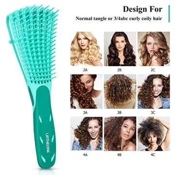 Detangling Hair Brush,Hair Detangler Brush and Wide Tooth Comb Set for Black Natural Curly Wet Dry Thick Straight Long Hair, Afro American Type 3a-4c, Comfortable Grip,Easy to Clean, Durable