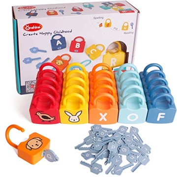 Dinhon ABC Learning Lock Educational Letter Combination - 26 Locks & Keys for Early Education