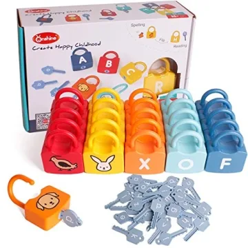 Dinhon ABC Learning Lock Educational Letter Combination - 26 Locks & Keys for Early Education