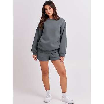ANRABESS Women 2 Piece Outfits Sweat Shorts Sets 2025 Oversized Casual Lounge Matching Set Sweatsuit Tracksuit Clothes Dark Grey Small