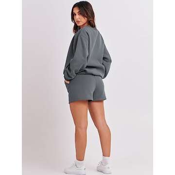 ANRABESS Women 2 Piece Outfits Sweat Shorts Sets 2025 Oversized Casual Lounge Matching Set Sweatsuit Tracksuit Clothes Dark Grey Small