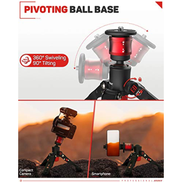 IFOOTAGE Table Top Tripod, Professional Mini Tripod with 3/8 and 1/4 inches Quick Release Plate, Desktop Tripod for DSLR Camera, Video Camcorder, Mobile Phone and Action Cameras. Max Load 17.6 lbs