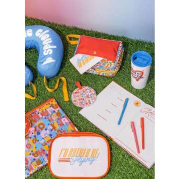 ban.do Getaway Travel Pillow with Washable Cover, Blue Neck Pillow for Sleeping in Airplanes or Cars, Head in The Clouds