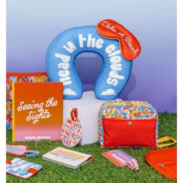 ban.do Getaway Travel Pillow with Washable Cover, Blue Neck Pillow for Sleeping in Airplanes or Cars, Head in The Clouds