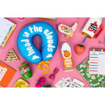 ban.do Getaway Travel Pillow with Washable Cover, Blue Neck Pillow for Sleeping in Airplanes or Cars, Head in The Clouds