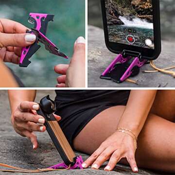 2018 Pocket Tripod Wallet-Size Phone Tripod Compatible with iPhone and Android - Universal Kit (Thunder Pink)