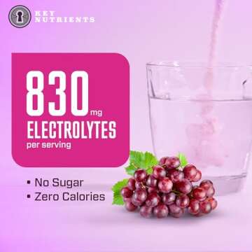 KEY NUTRIENTS Multivitamin Electrolytes Powder No Sugar - Fruity Grape Post Workout and Recovery Electrolyte Powder - Hydration Powder - No Calories, Keto Electrolytes Powder - 90 Servings