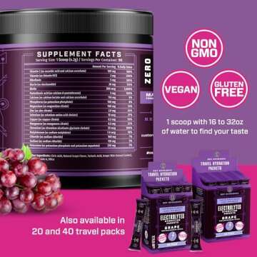 KEY NUTRIENTS Multivitamin Electrolytes Powder No Sugar - Fruity Grape Post Workout and Recovery Electrolyte Powder - Hydration Powder - No Calories, Keto Electrolytes Powder - 90 Servings