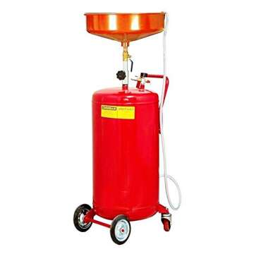 XtremepowerUS 20 Gallon Portable Waste Oil Drain Tank Air Operated Drainage Adjustable Funnel Height with Wheel, Red