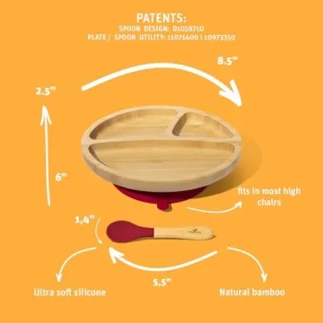Avanchy Toddler Bamboo Divided Suction Plate with Spoon