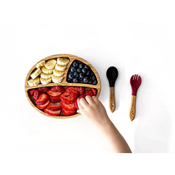 Avanchy Toddler Bamboo Divided Suction Plate with Spoon