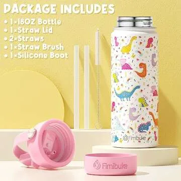 Fimibuke Kids Insulated Water Bottle, 18oz BPA FREE 18/8 Stainless Steel Kids Cup with Straw Travel Tumbler Double Wall Vacuum Leak Proof Toddler Water Bottle for School Boys Girls(1 Pack, Mermaid)
