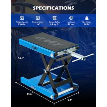 Orion Motor Tech Motorcycle Lift, 1100lb Motorcycle Scissor Lift Jack with Wide Deck T Handle 3/8" S...