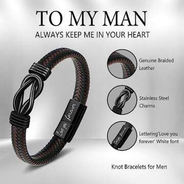 JoycuFF Gifts for Boyfriend Husband Anniversary Birthday Ideas Gift for Boyfriend Husband Leather Knot Bracelets for Men