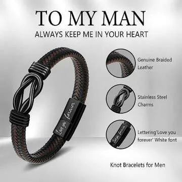 JoycuFF Gifts for Boyfriend Husband Anniversary Birthday Ideas Gift for Boyfriend Husband Leather Knot Bracelets for Men