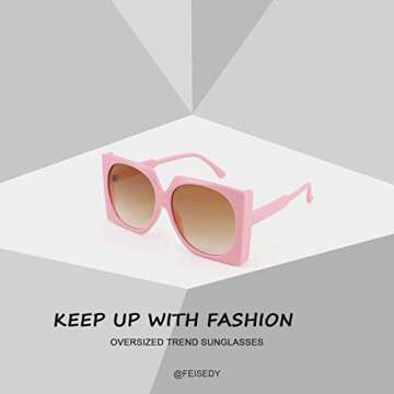 FEISEDY Vintage Big Square Sunglasses Women Fashion Large Shapes 100% UV400 Protection B2749