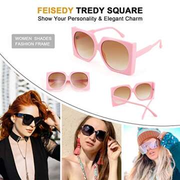 FEISEDY Vintage Big Square Sunglasses Women Fashion Large Shapes 100% UV400 Protection B2749
