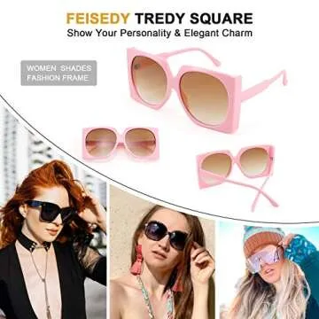FEISEDY Vintage Big Square Sunglasses Women Fashion Large Shapes 100% UV400 Protection B2749