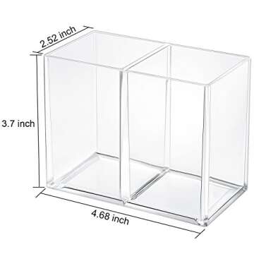 Gejoy Acrylic Pencil Pen Holder Clear Makeup Brush Organizer 2 Compartments for Desktop Stationery O...