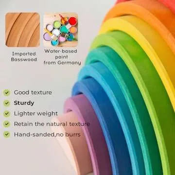 AVDAR 12Pcs Wooden Rainbow Stacker Toy, Extra Large Wooden Rainbow Stacking Toy, Montessori Nesting Puzzle for Kids, Rainbow Blocks