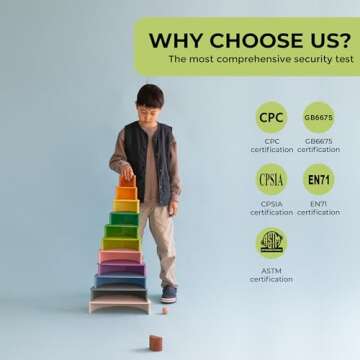 AVDAR 12Pcs Wooden Rainbow Stacker Toy, Extra Large Wooden Rainbow Stacking Toy, Montessori Nesting Puzzle for Kids, Rainbow Blocks