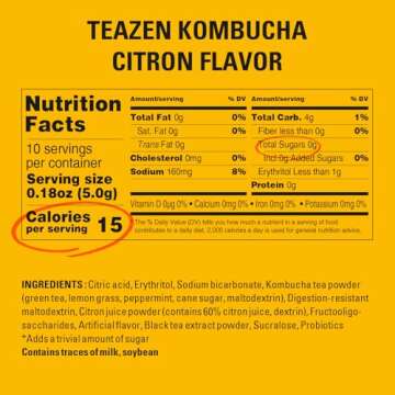 TEAZEN Citron Kombucha Tea Mix - Sugar Free & Probiotics