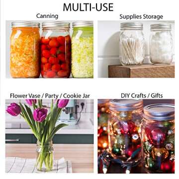 Regular Mouth Mason Jars 32 oz. (12 Pack) - Quart Size Jars with Airtight Lids and Bands - Made in USA - for Canning, Fermenting, Pickling, or DIY Decors and Projects Bundled with Jar Opener