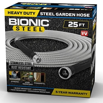 Bionic Steel 25 FT Garden Hose with Nozzle, 304 Stainless Steel Metal Water Hose 25Ft, Flexible Hose...