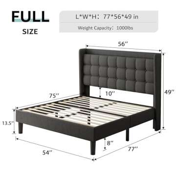 iPormis Full Size Upholstered Platform Bed, Button Tufted Wingback Bed Frame with Charging & Storage...