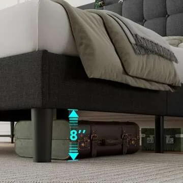 iPormis Full Size Upholstered Platform Bed, Button Tufted Wingback Bed Frame with Charging & Storage Headboard, No Box Spring Needed, Dark Gray