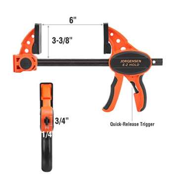 Jorgensen 6" One Hand Clamp/Spreader, 300 Lbs Clamping Force, E-Z Hold Bar Clamps Set, Medium Duty, ...